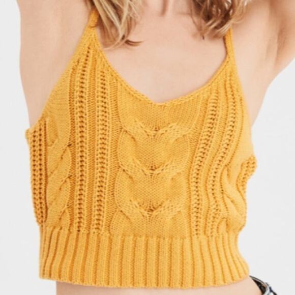 American Eagle Yellow Cable Knit Crop Tank Top Sz M - Picture 1 of 7